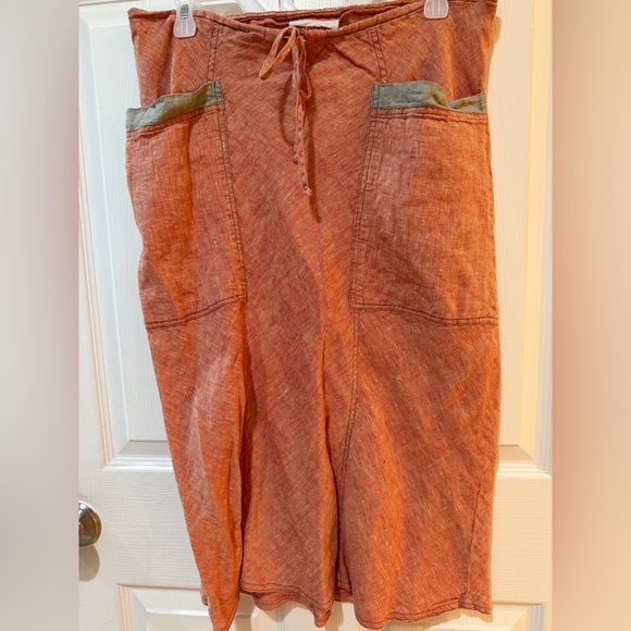 Solitaire Light Red Linen Skirt 100% Linen Drawstring waist - Picture 1 of 4
